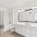 A sleek bathroom with two sinks in a Fort Worth luxury apartment for rent.